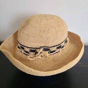 Jaden Rael Women’s 100% Raffia Hat Woven Straw Size S Checkered Print